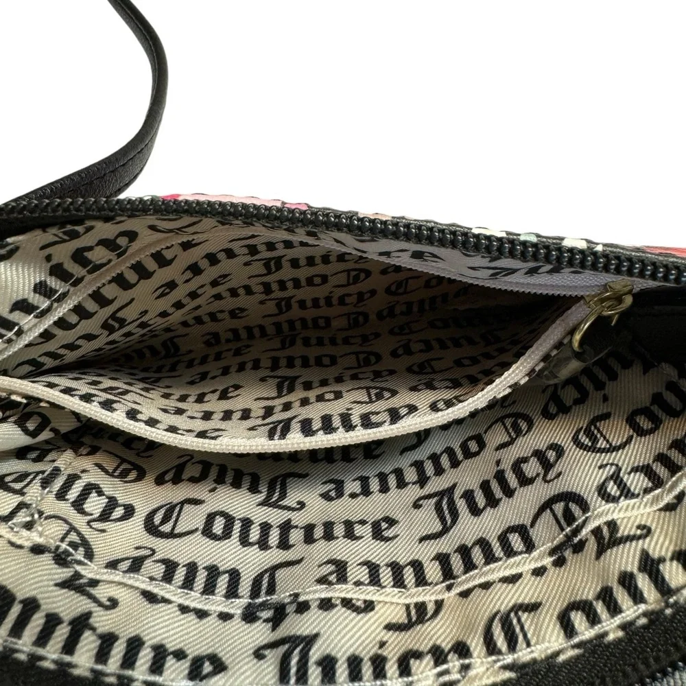 Juicy Couture Floral Crossbody Bag Y2K Black Bow Adjustable Strap Small Pink‎